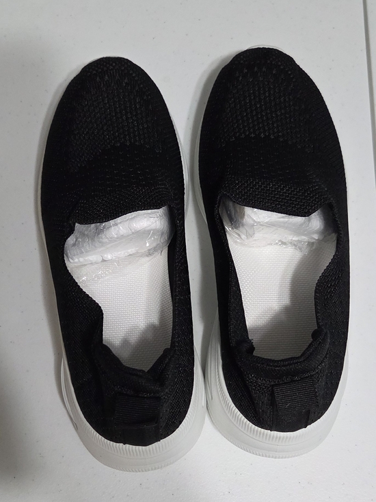 no brand Shoes - Women's Black Orthepedic Slip-On Knit Sneakers with White Platform Sole